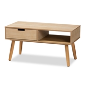 Baxton Studio Nadra Mid-Century Modern Natural Brown Finished Wood 1-Drawer Coffee Table
